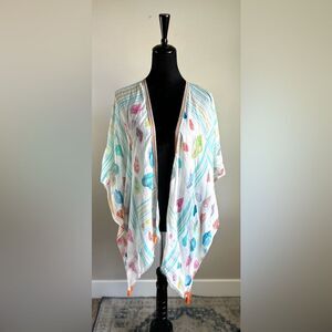 Soft Surroundings Women’s Cotton White Pastel Sea Shell Print Kimono One Size